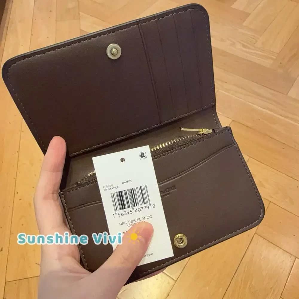 NWT Coach Essential Slim Card Case Wallet CR990 in Leather Brass/maple
